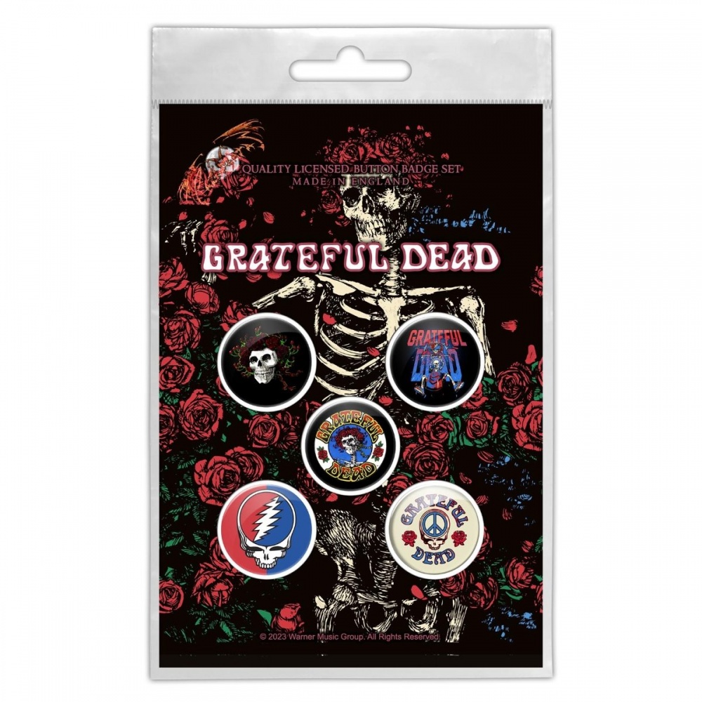 Grateful Dead Skeleton & Rose Button Badge Set