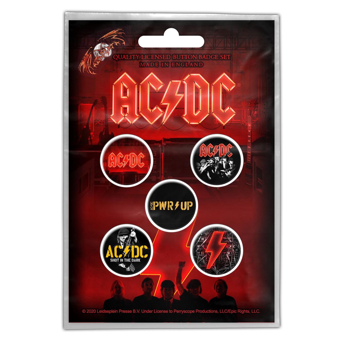 AC/DC PWR UP Button Badge Set